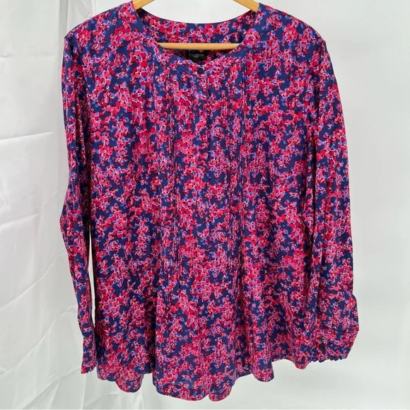 Talbots Womens Floral Cotton Pintuck Blouse Size 3X - Picture 2 of 11